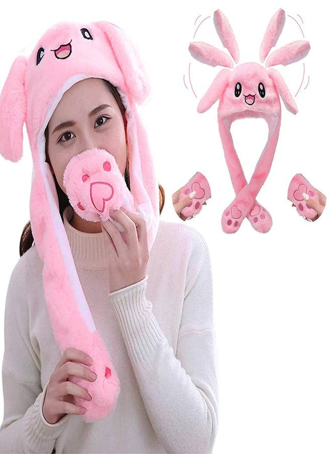 زيبويو قبعة زيبويو® الوردية ذات آذان الأرنب المتحركة، قبعة أرنب راقصة قطيفة مع مخالب قابلة للضغط، للبنات/النساء والأطفال - Image 1